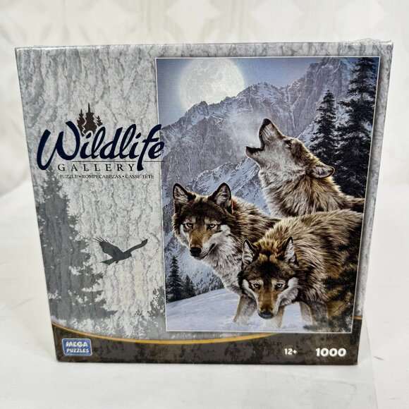 5 for $25| Wildlife Gallery: Moon Dancers Wolf 1000 pc jigsaw Mega Puzzle - Picture 1 of 3